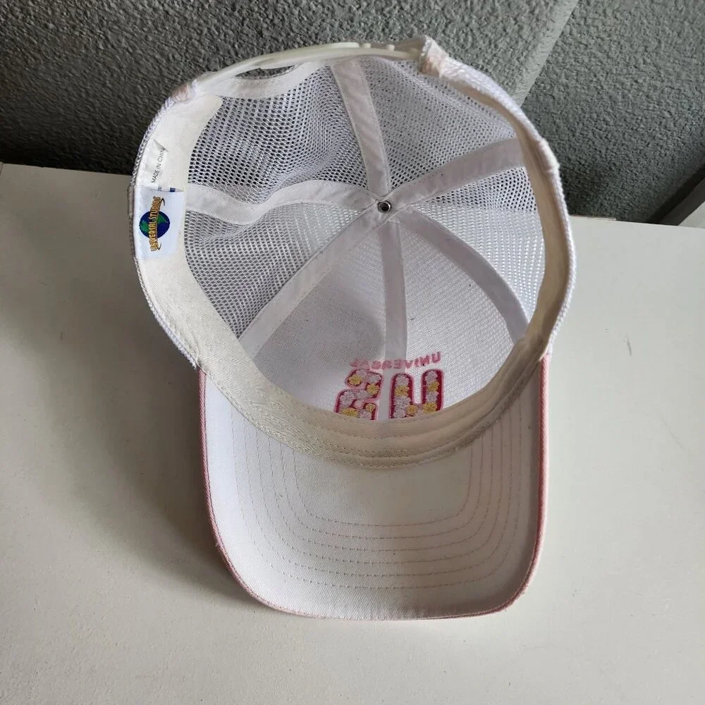 Universal Studios White &‎ Pink Mesh Trucker Hat With Floral US Embroidery